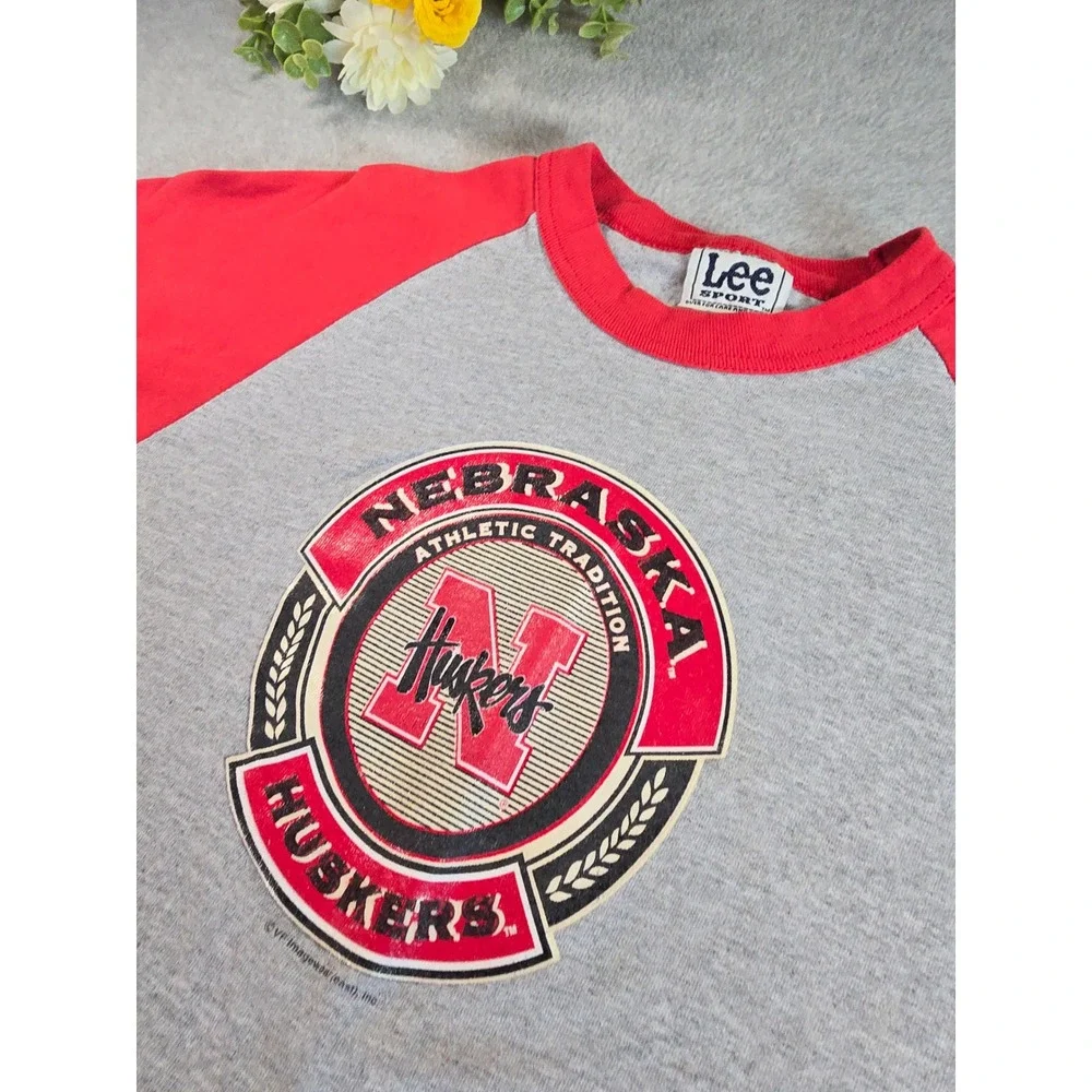 Vintage Lee Sport Nebraska Huskers Raglan‎ T Shirt Kids Youth Med Athletic